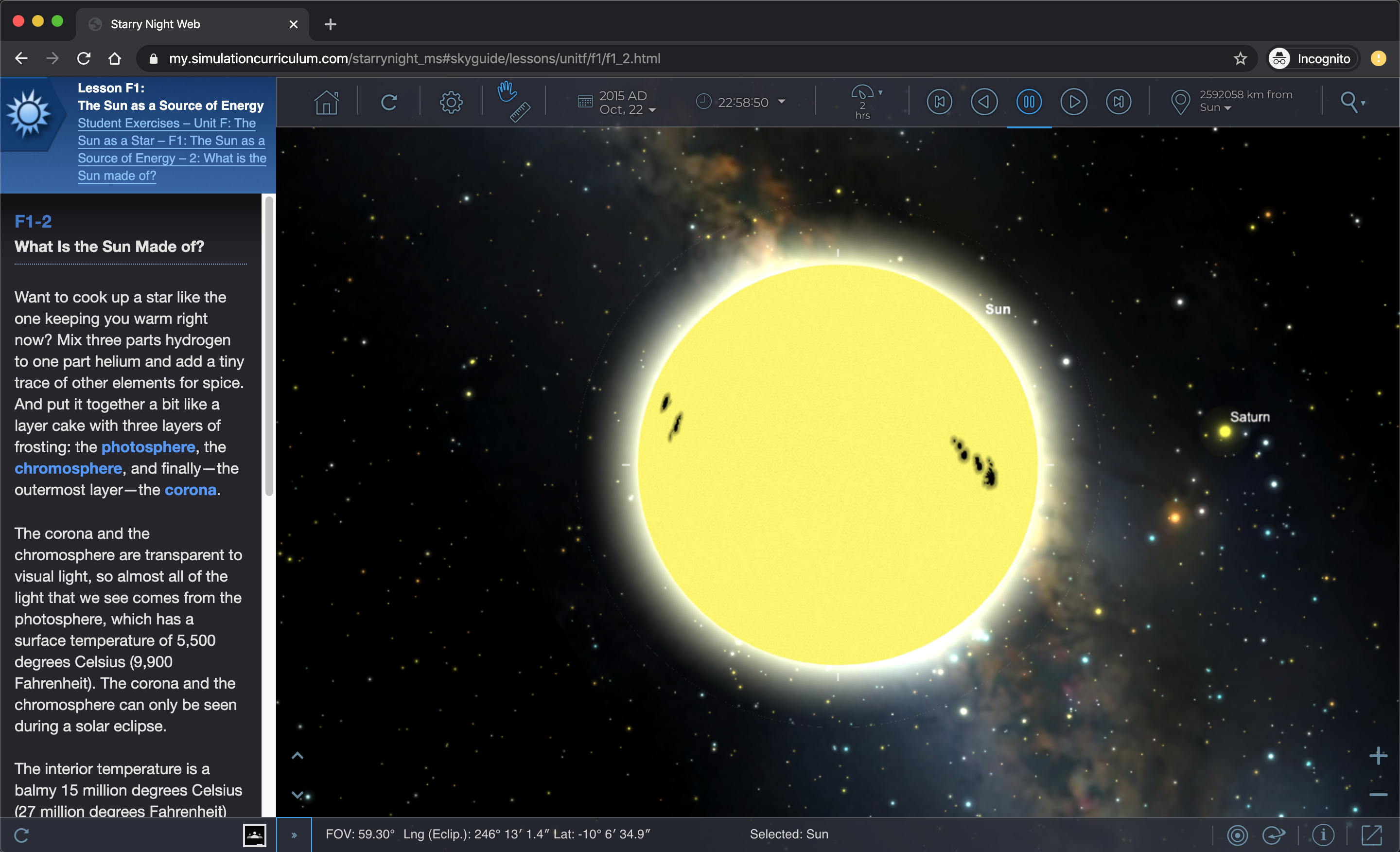Starry Night Elementary School Exoplpanet Imaging Simulation Screenshot