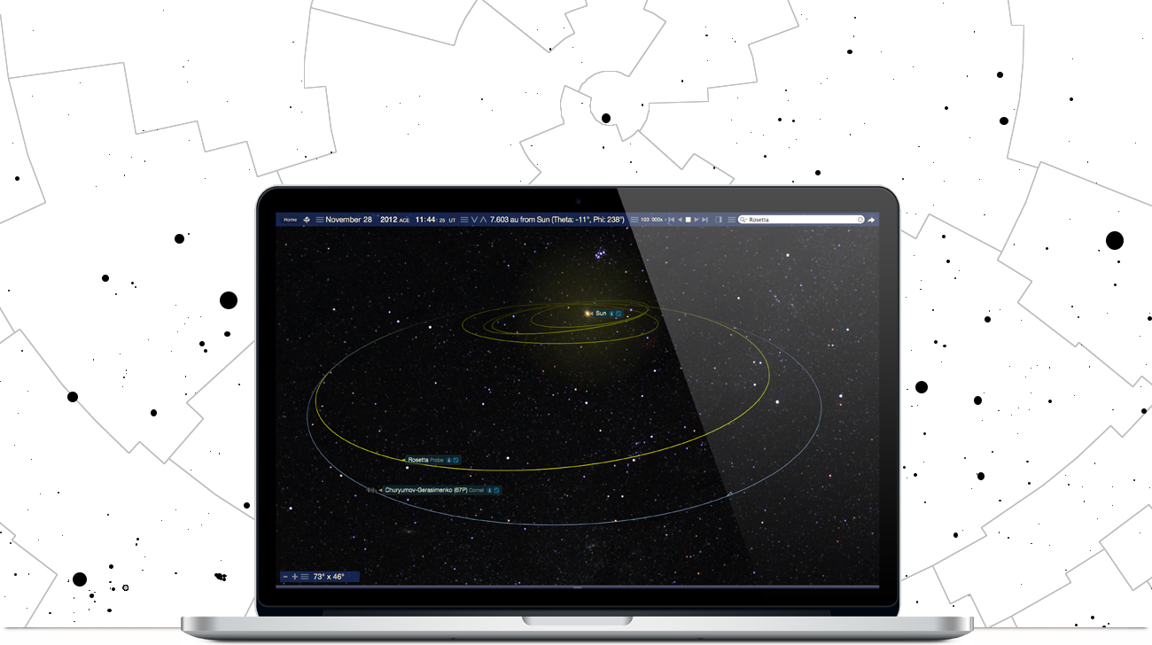 Apple Macbook running Starry Night V7 showing the Rosetta space mission