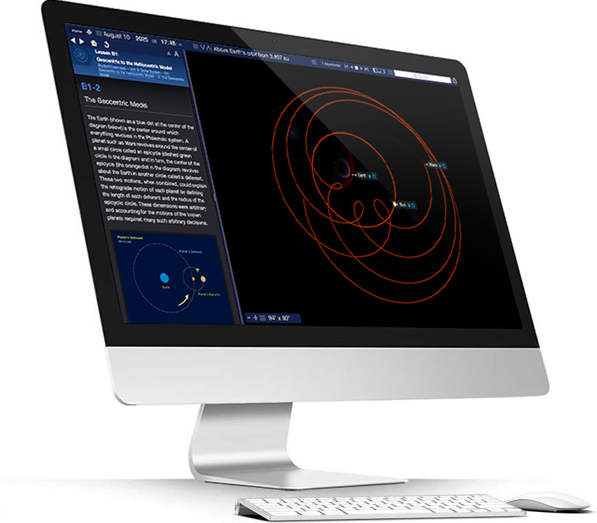 Apple iMac running Starry Night College software showings a geocentric universe simulation