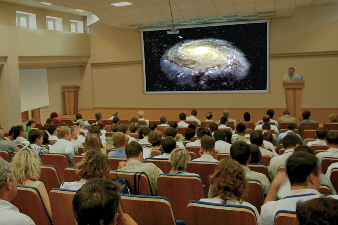 Starry Night Podium projected on a large screen in a classroom